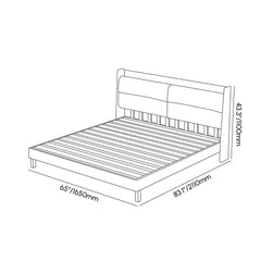 Modern Platform Bed With Boucle Headboard, Walnut Finish Dimensions