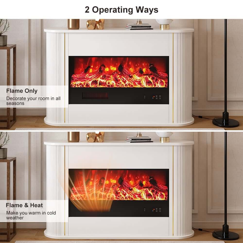 Modern Plywood Freestanding Electric Fireplace White