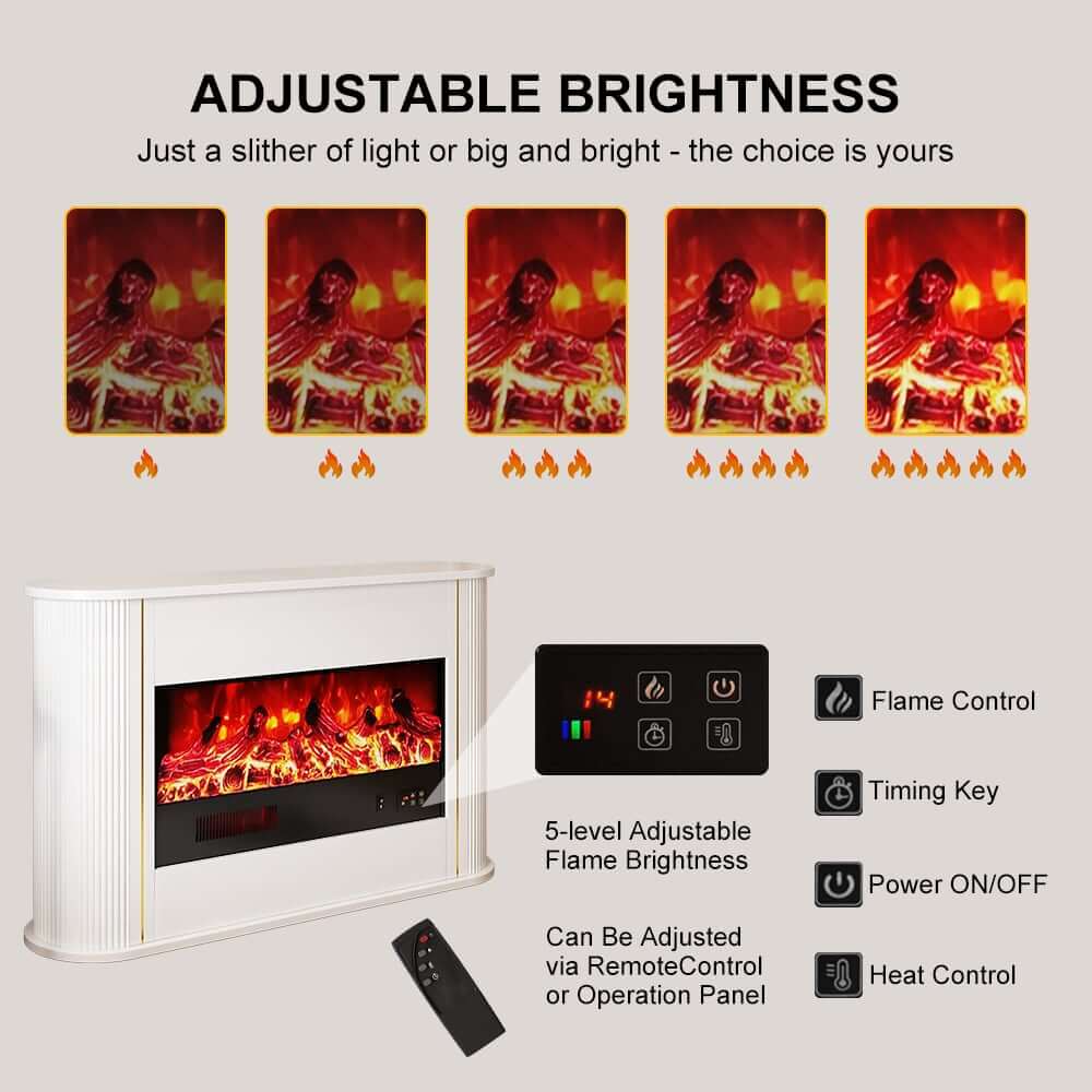Modern Plywood Freestanding Electric Fireplace White