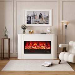 Modern Plywood Freestanding Electric Fireplace White