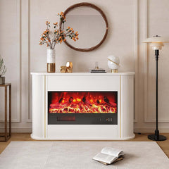Modern Plywood Freestanding Electric Fireplace White