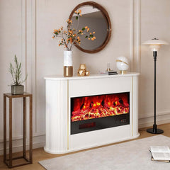 Modern Plywood Freestanding Electric Fireplace White