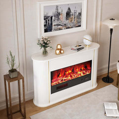 Modern Plywood Freestanding Electric Fireplace White