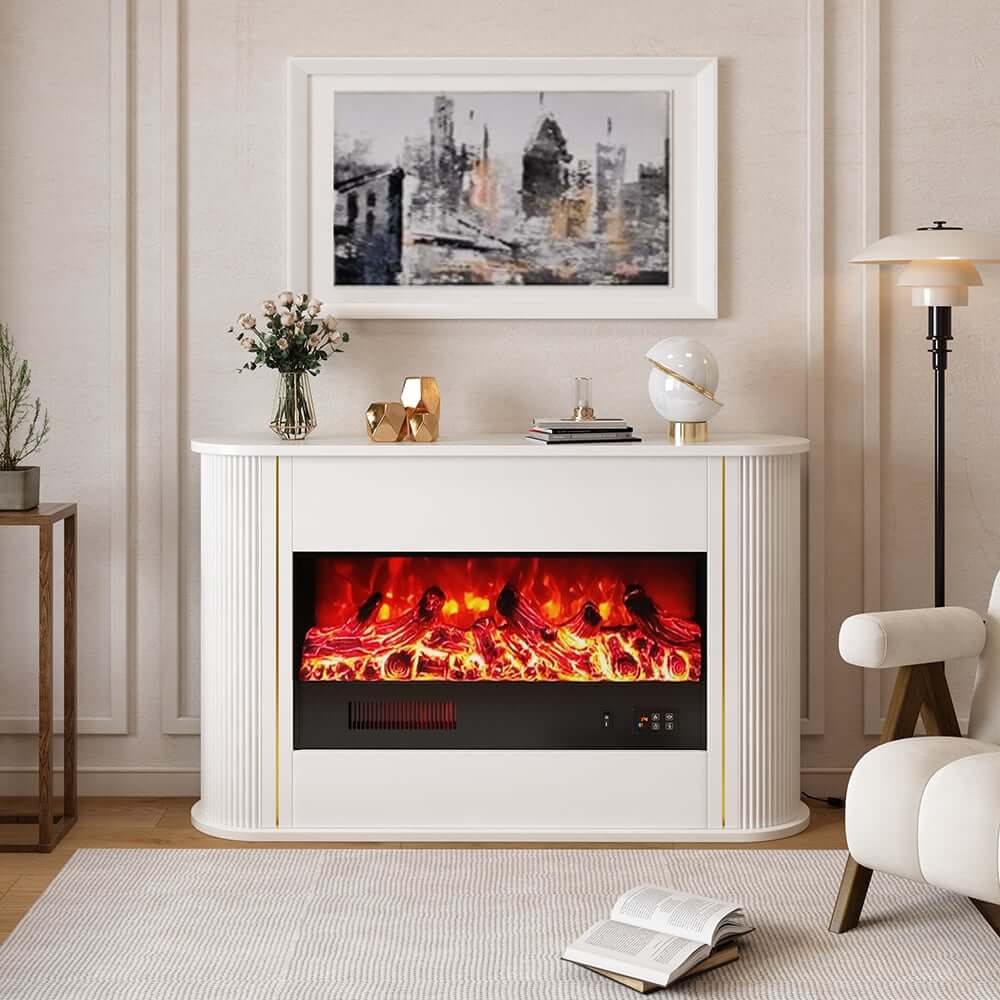 Modern Plywood Freestanding Electric Fireplace White Main Product Image