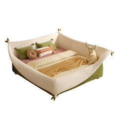 Modern Pocket-Shape Kids Bed with Solid Wood Frame and Dual-Tone Velvet Upholstery