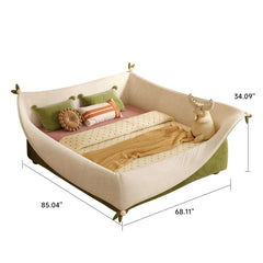 Modern Pocket-Shape Kids Bed with Solid Wood Frame and Dual-Tone Velvet Upholstery