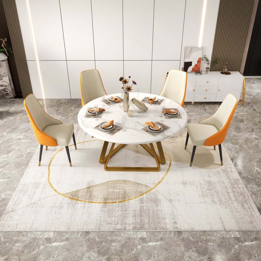 Modern Polyester Area Rugs in Beige and Gold with Geometric Art