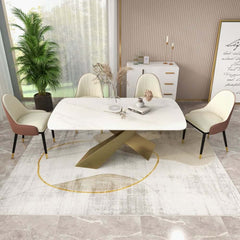 Modern Polyester Area Rugs in Beige and Gold with Geometric Art