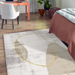 Modern Polyester Area Rugs in Beige and Gold with Geometric Art