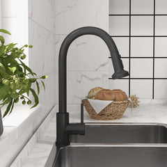 Modern Pullout Spray Kitchen Faucet in Matte Black Brass