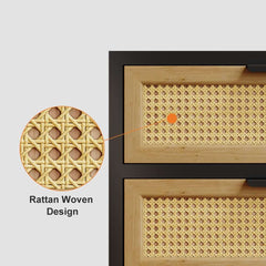 Modern Rattan Nightstand With Metal Frame And 2 Drawers