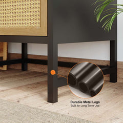 Modern Rattan Nightstand With Metal Frame And 2 Drawers