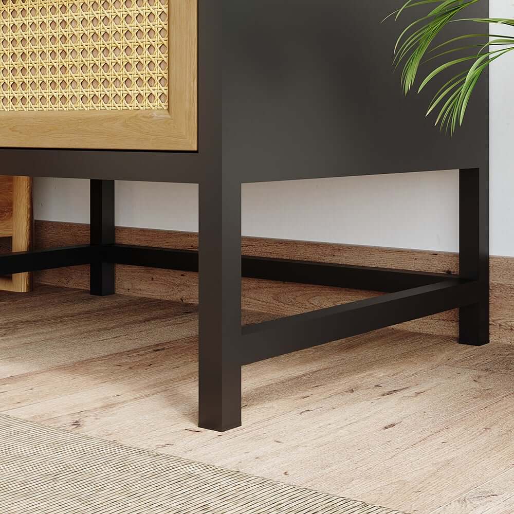 Modern Rattan Nightstand With Metal Frame And 2 Drawers