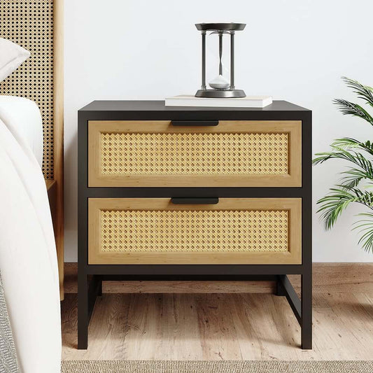 Modern Rattan Nightstand With Metal Frame And 2 Drawers Main Product Image