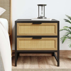 Modern Rattan Nightstand With Metal Frame And 2 Drawers Main Product Image