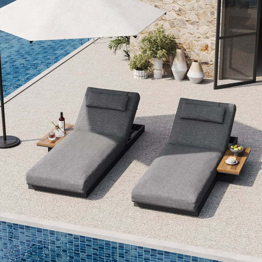 Modern Reclining Lounge Chair with Removable Cushions and Teak Table