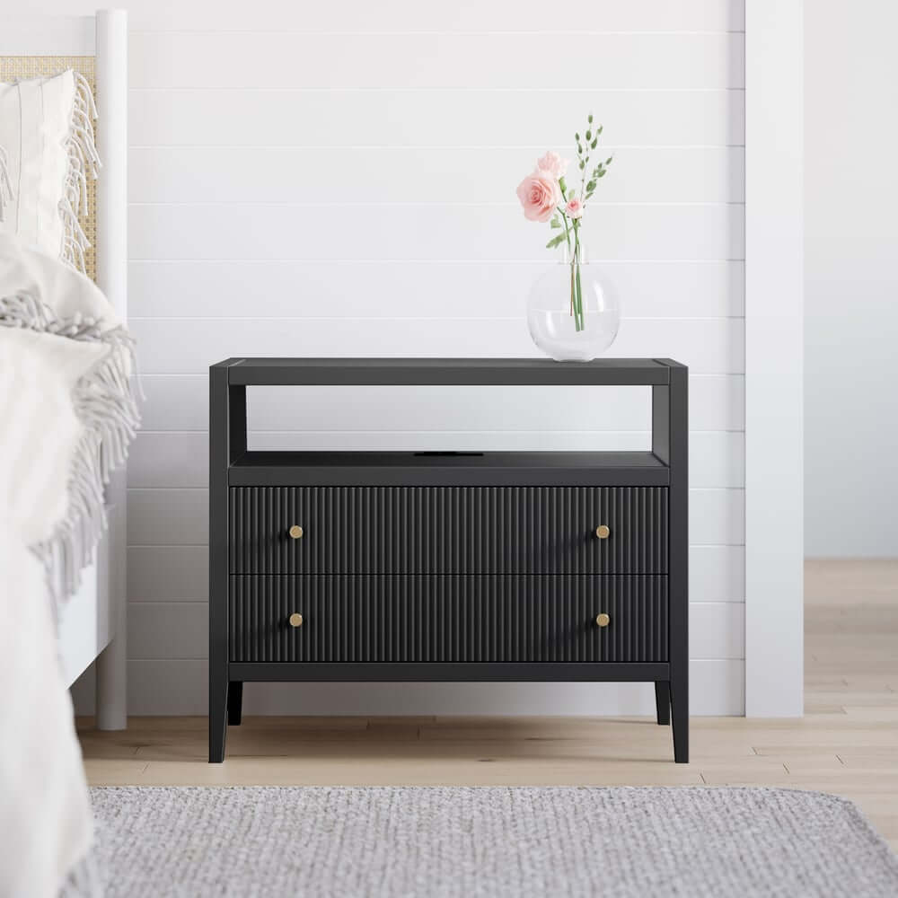 Modern Rectangle Nightstand With Built-In Charging Station