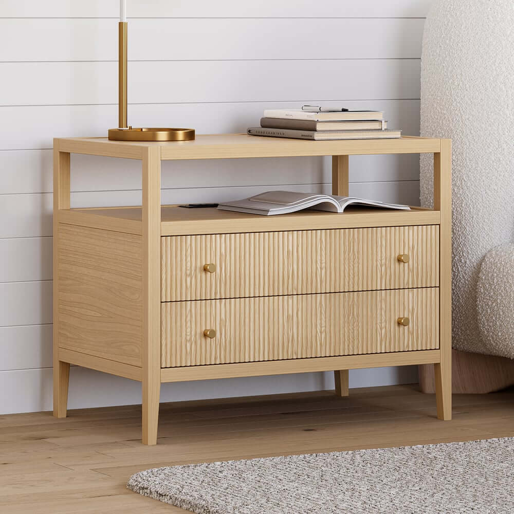 Modern Rectangle Nightstand With Built-In Charging Station