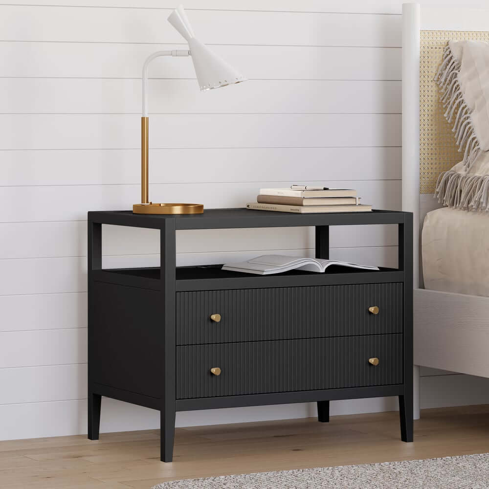 Modern Rectangle Nightstand With Built-In Charging Station