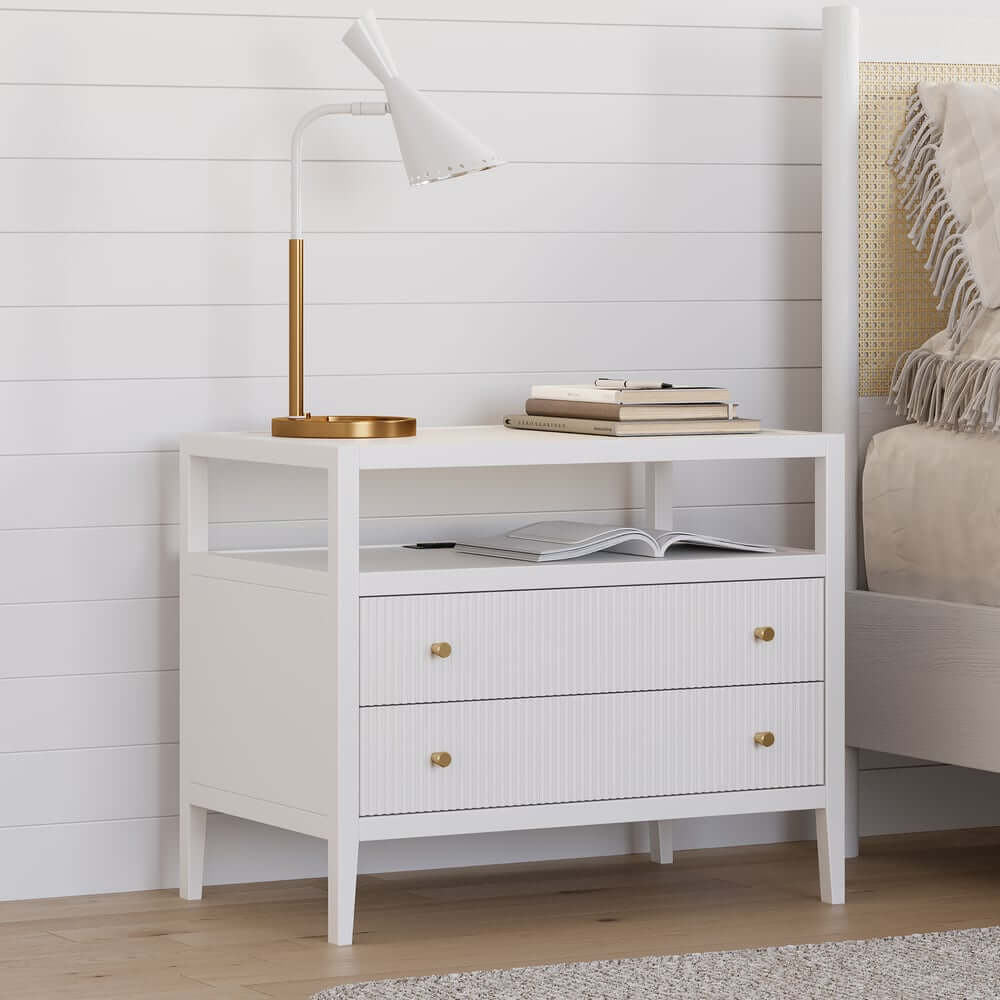 Modern Rectangle Nightstand With Built-In Charging Station