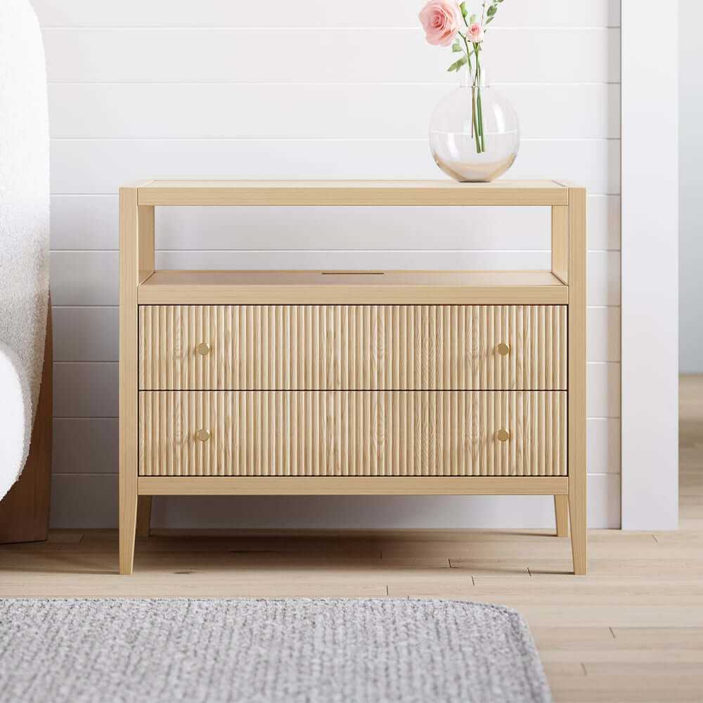 Modern Rectangle Nightstand With Built-In Charging Station