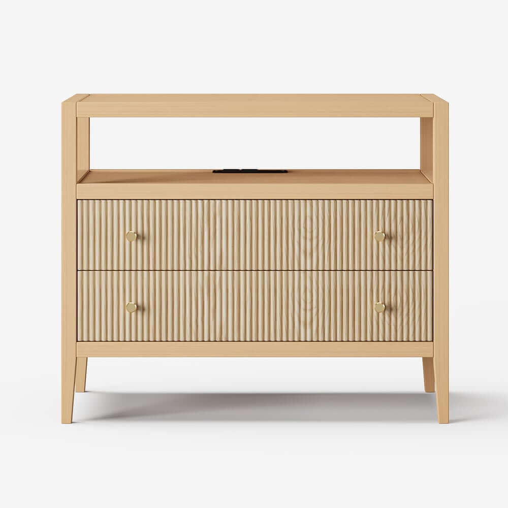 Modern Rectangle Nightstand With Built-In Charging Station