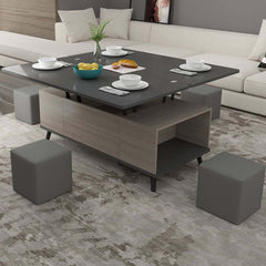 Modern Rectangular Coffee Table With Lift-Top And Stools
