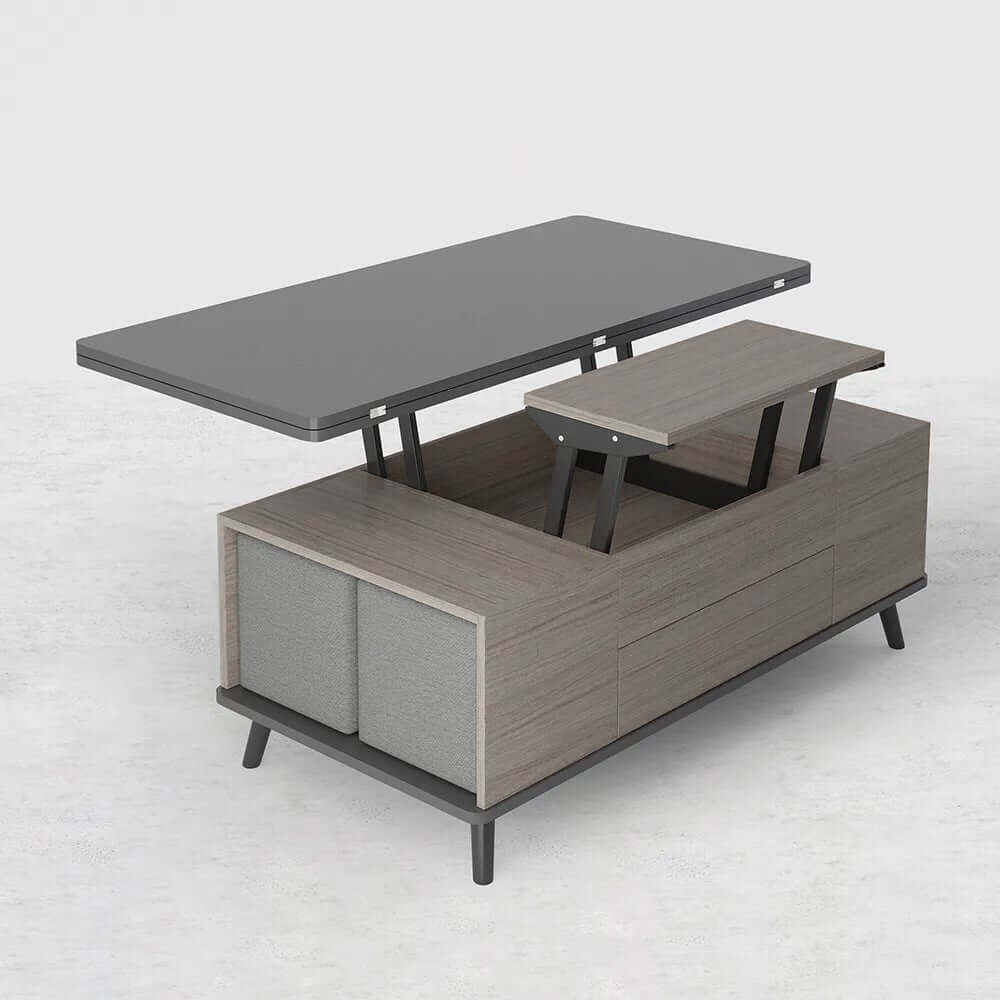 Modern Rectangular Coffee Table With Lift-Top And Stools