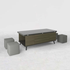Modern Rectangular Coffee Table With Lift-Top And Stools