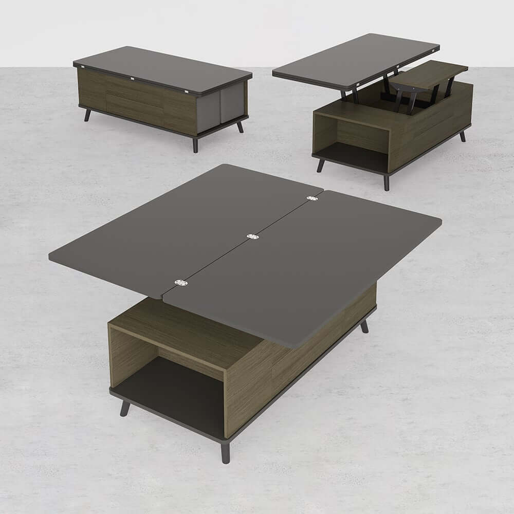 Modern Rectangular Coffee Table With Lift-Top And Stools