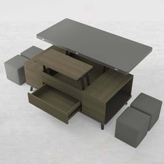 Modern Rectangular Coffee Table With Lift-Top And Stools
