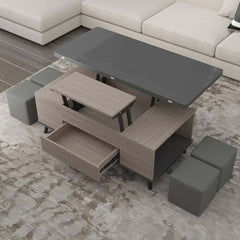 Modern Rectangular Coffee Table With Lift-Top And Stools