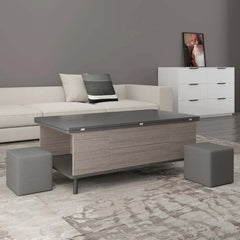 Modern Rectangular Coffee Table With Lift-Top And Stools
