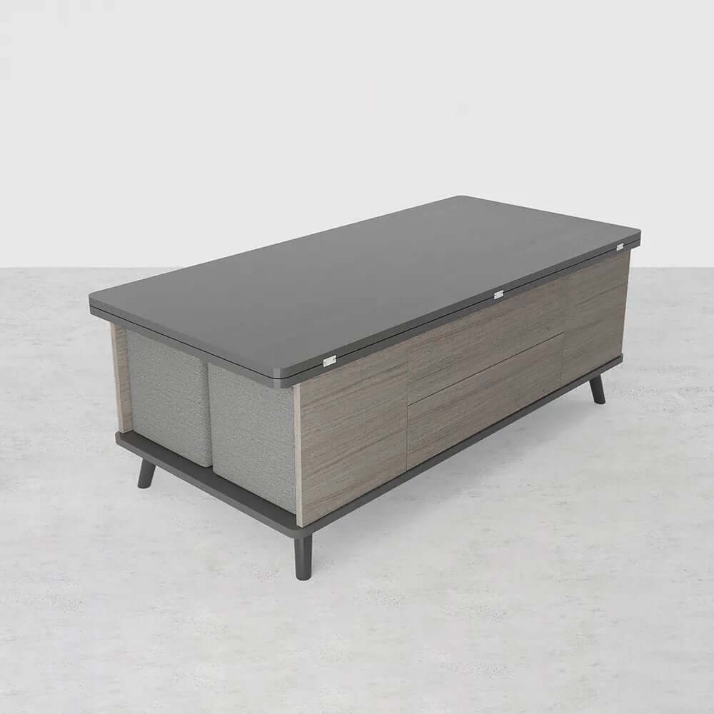 Modern Rectangular Coffee Table With Lift-Top And Stools