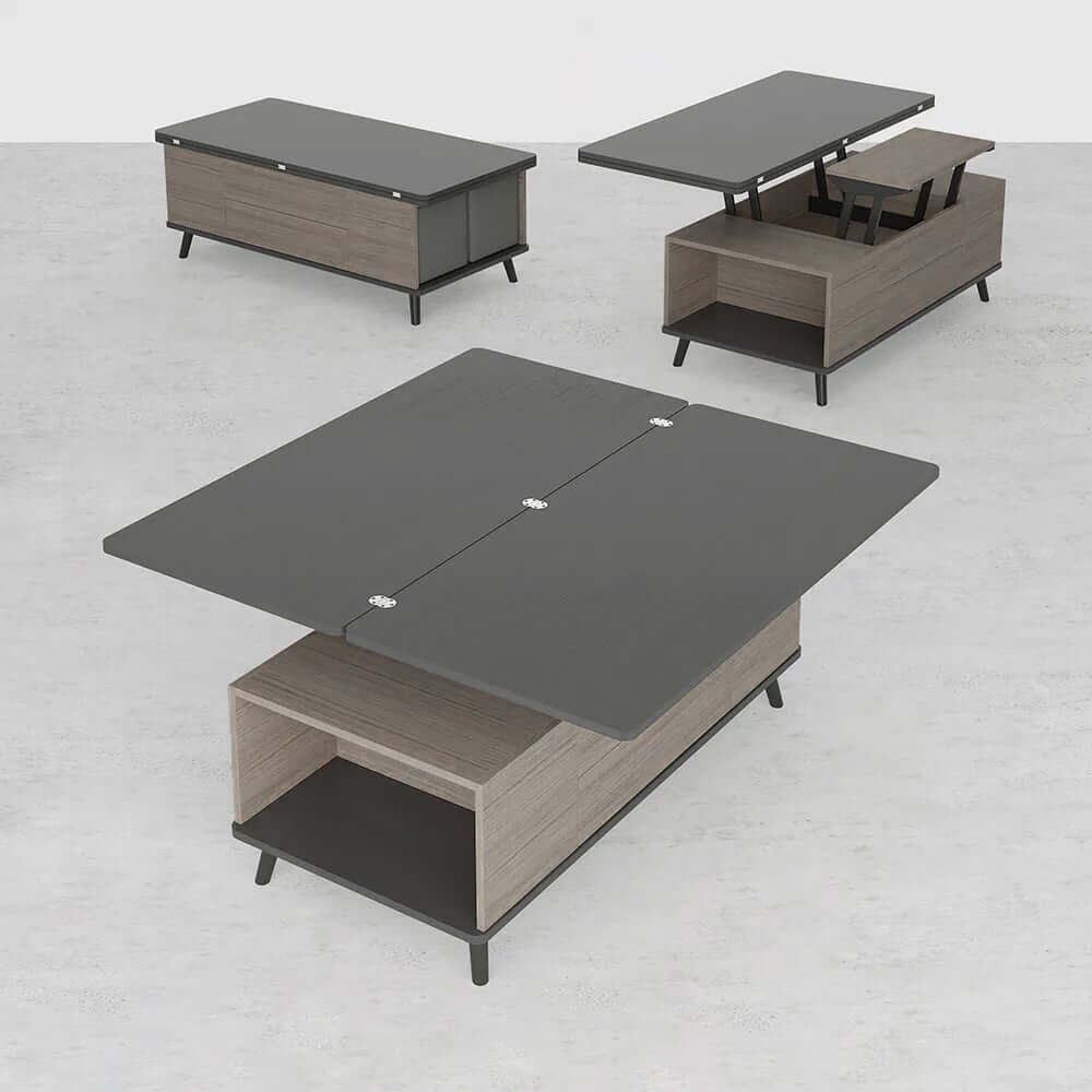 Modern Rectangular Coffee Table With Lift-Top And Stools