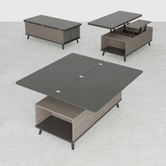 Modern Rectangular Coffee Table With Lift-Top And Stools