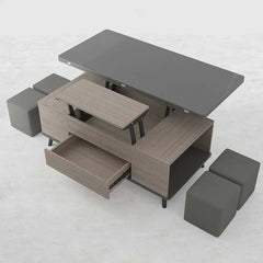 Modern Rectangular Coffee Table With Lift-Top And Stools
