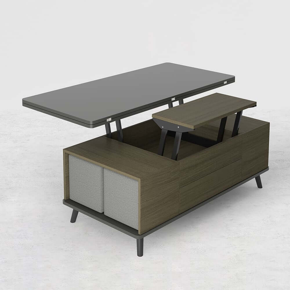 Modern Rectangular Coffee Table With Lift-Top And Stools