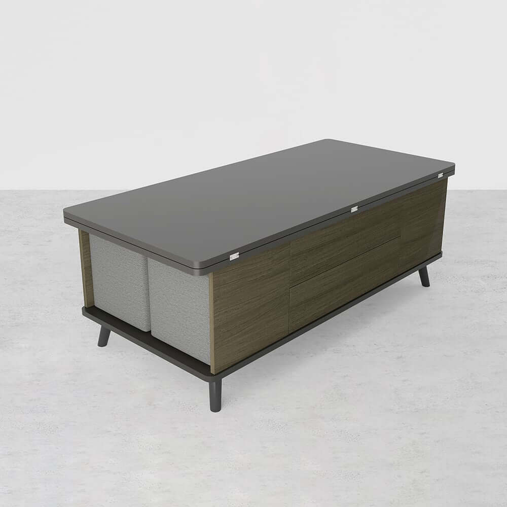 Modern Rectangular Coffee Table With Lift-Top And Stools