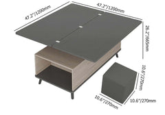Modern Rectangular Coffee Table With Lift-Top And Stools Dimensions