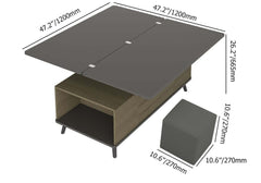 Modern Rectangular Coffee Table With Lift-Top And Stools Dimensions