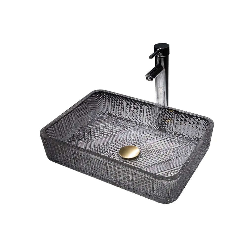 Modern Rectangular Glass Vessel Sink for Bathroom
