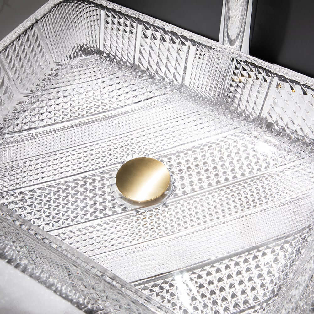 Modern Rectangular Glass Vessel Sink for Bathroom