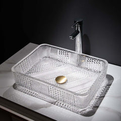 Modern Rectangular Glass Vessel Sink for Bathroom
