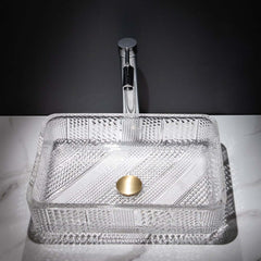 Modern Rectangular Glass Vessel Sink for Bathroom