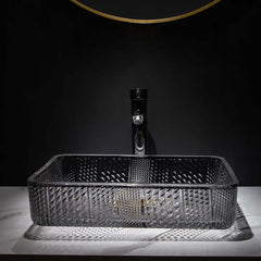 Modern Rectangular Glass Vessel Sink for Bathroom