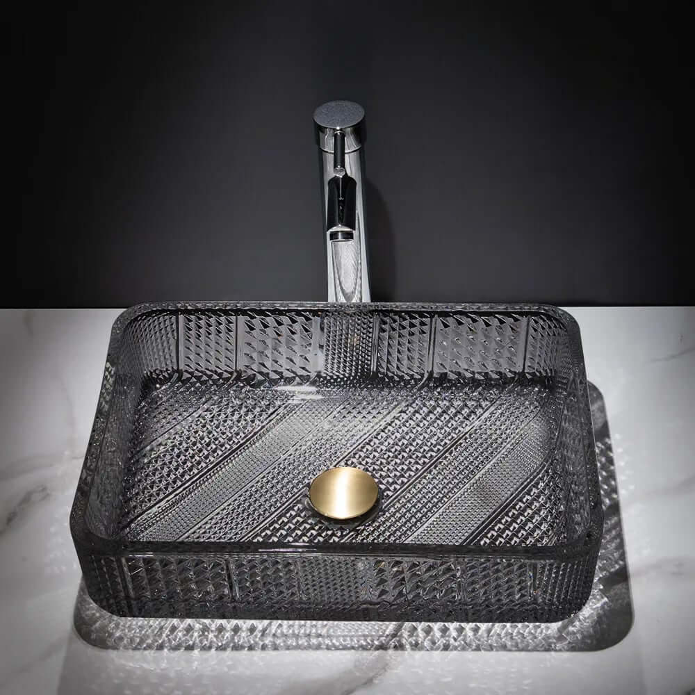Modern Rectangular Glass Vessel Sink for Bathroom