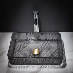 Modern Rectangular Glass Vessel Sink for Bathroom
