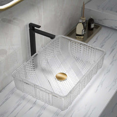 Modern Rectangular Glass Vessel Sink for Bathroom