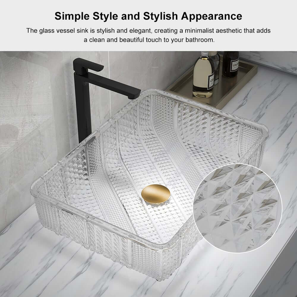 Modern Rectangular Glass Vessel Sink for Bathroom